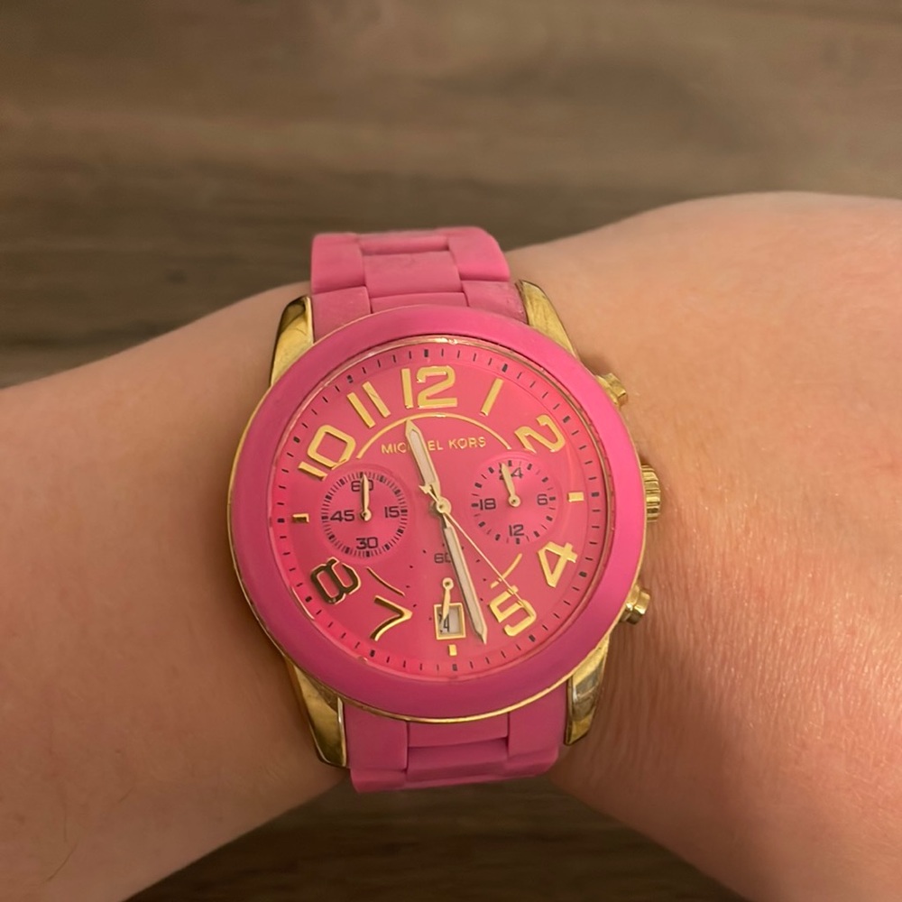 Hot pink silicone and gold Michael Kors watch